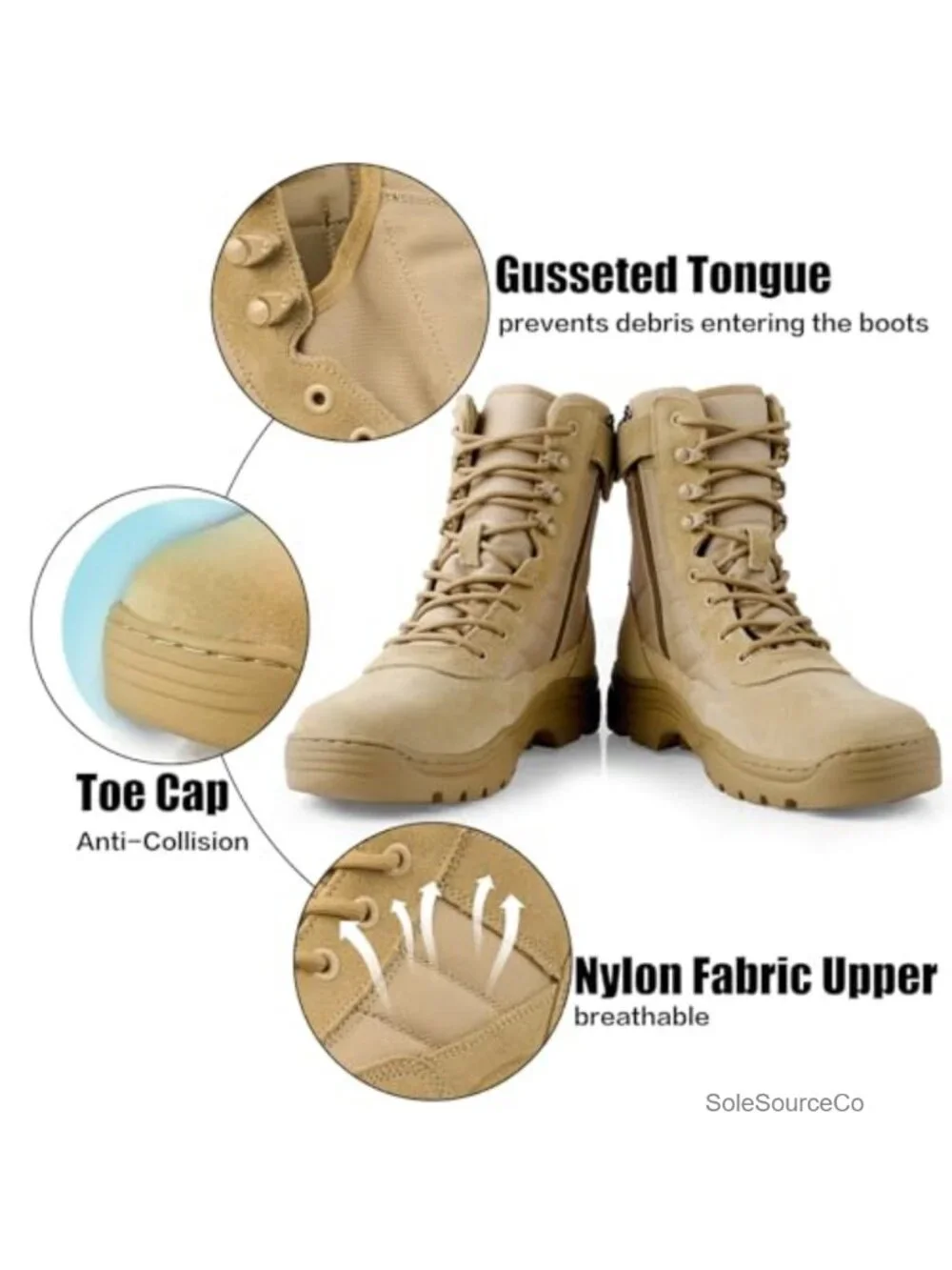 Tactical Military Boots 8in Side Zipper Leather Nylon Men Ankle Support